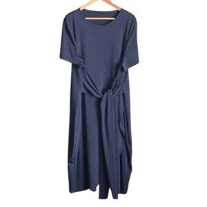 SHEIN Curve 4XL women’s navy blue short sleeve wrap dress.  Scoop neck. Belt EUC